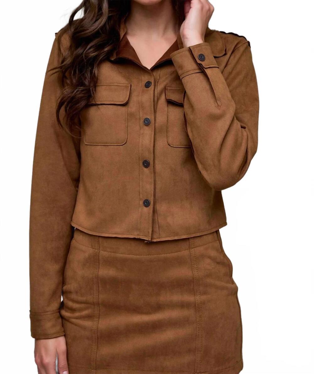 NEW HIDDEN abbey suede button-up in caramel